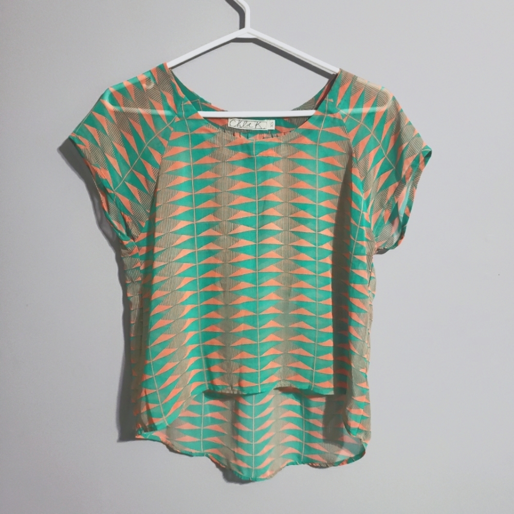 Chloe K geometric print sheer top XS